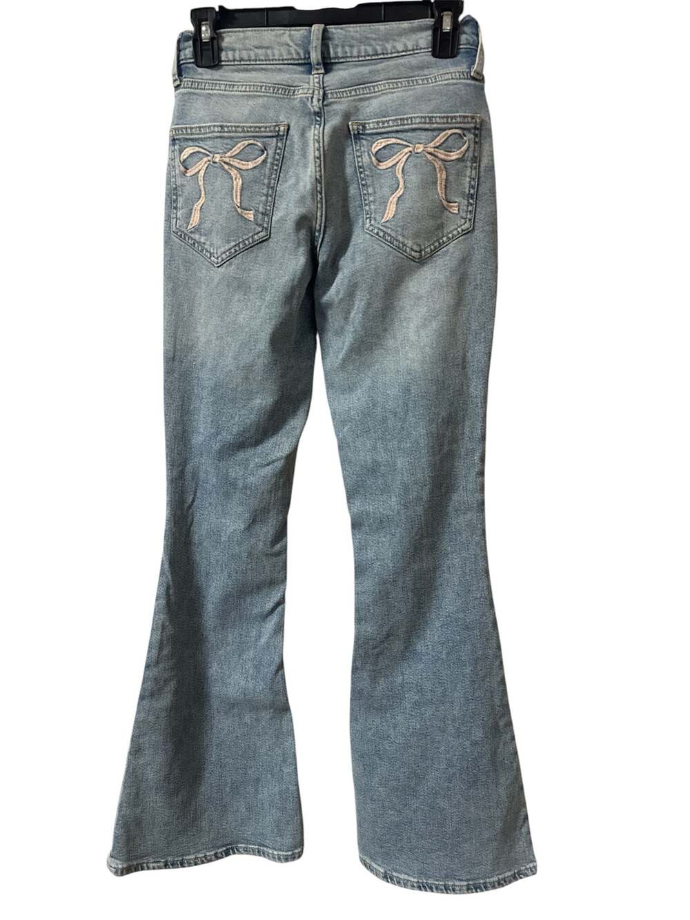 Arizona Jean Co. Extreme Low Rise Y2K Flare Jeans with Bow Back Pockets